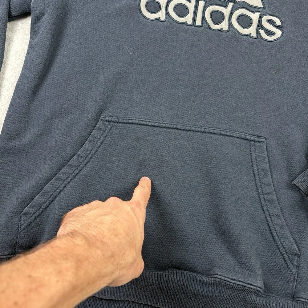 Adidas‎ Hoodie Mens Large Blue Embroidered Logo Distressed Grunge Pullover Y2K